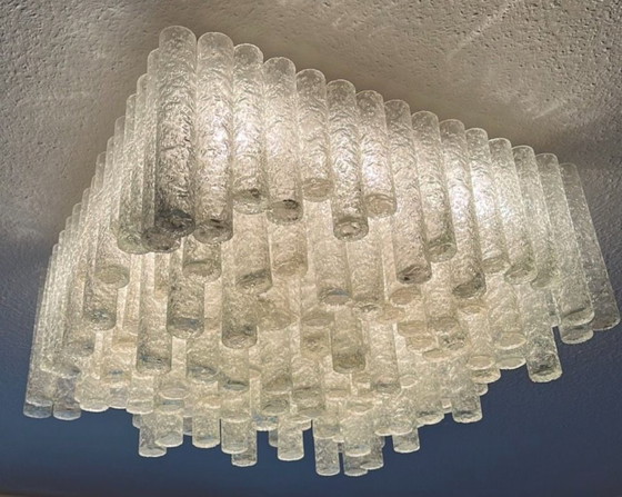Image 1 of Lampadario da soffitto anni '60-'70 di Doria Leuchten Germania Vetro ghiaccio