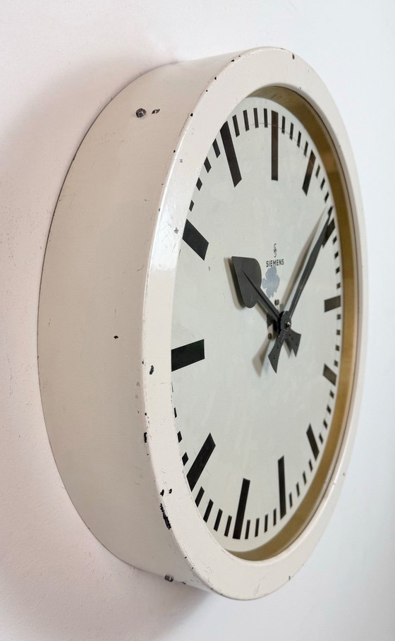Image 1 of Large White Industrial Factory Wall Clock from Siemens, 1950s