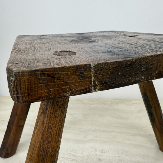 Image 1 of Vintage Brutalist Solid Wooden Stool Side Table