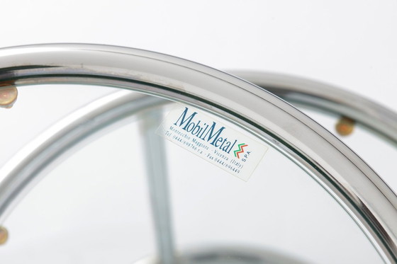 Image 1 of Vintage Chrome & Glass Side Table, Germany 1970s, Mid Century Modern Round End Table, Bauhaus Style Metal Coffee Table, Space Ag