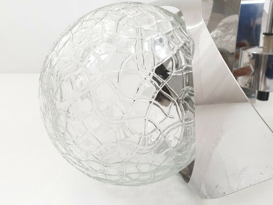 Image 1 of LUSTRE PLAFONNIER SPUTNIK 1970 VINTAGE 3 BOULES VERRE & ACIER CHROME 70S 70'S