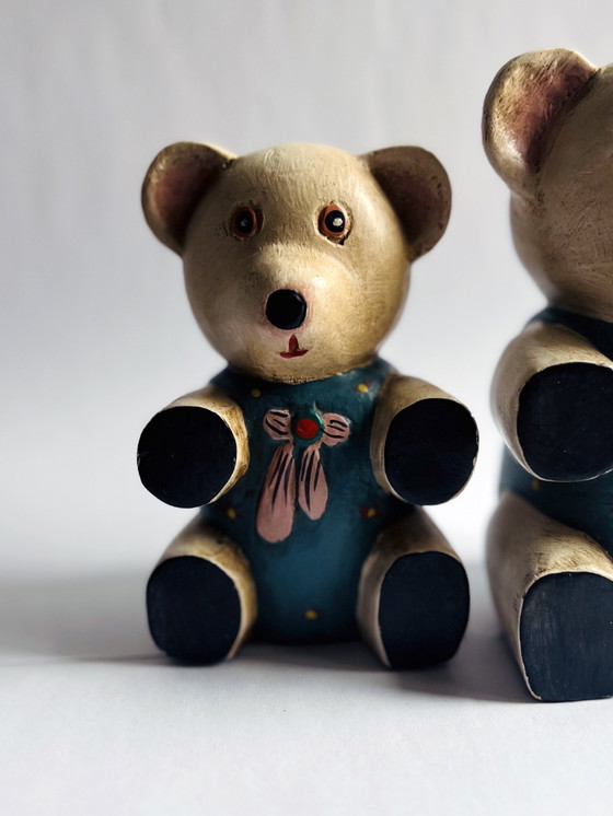 Image 1 of Duo di teddyberen houten vintage