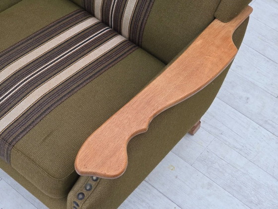 Image 1 of Sofá danés de 2 plazas, década de 1970, lana de muebles verde, madera de roble.