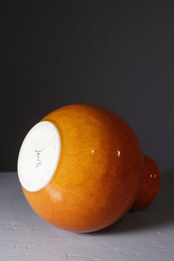 Jars France - Vintage Ceramic Ball Vase, Bright Orange Enamel, 20th Century Design – Mid Century Modern (photo 7 of 8)