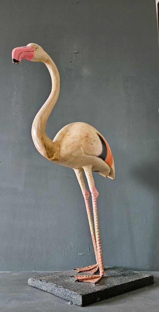 Image 1 of A wooden flamingo, decorative object mid-20th century,