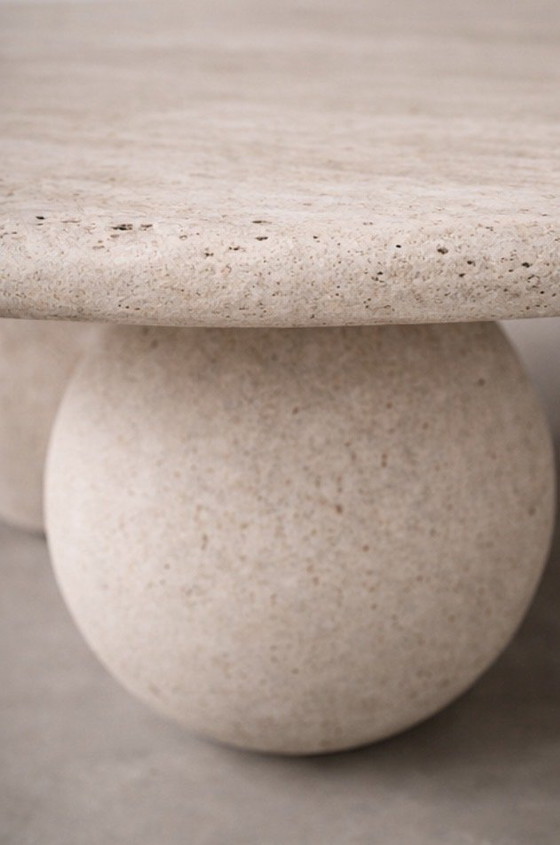 Image 1 of Round travertine coffee table