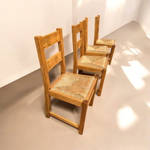 Mid - Century Oak and Rush Dining Chairs