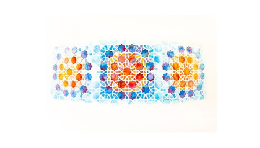 Original watercolor of a Moorish tile. Arabic tile painting. Geometric painting. Watercolor with a geometric motif.
