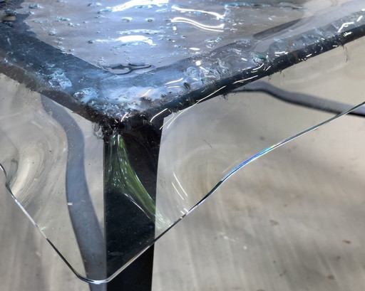 Table basse en verre soufflé sur fer forgé