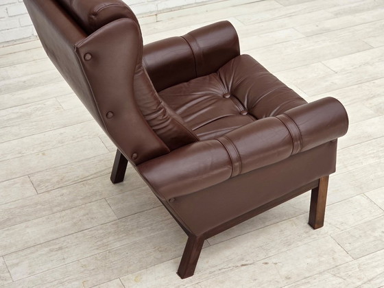 Image 1 of Sillón danés de los años 70, tapizado en cuero marrón original.