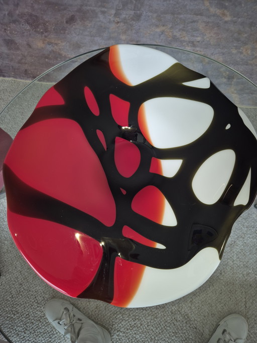 Mooie Glazen Schaal 44 x 46 x 12 cm, Rood Zwart Wit