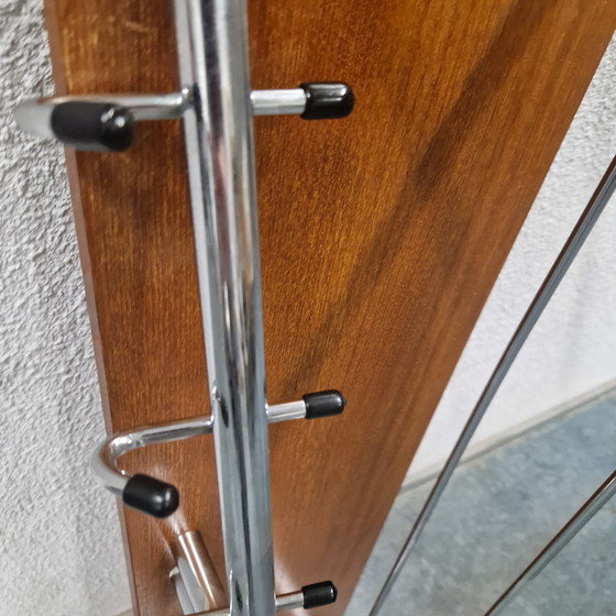 Image 1 of Teak coat rack 1960s vintage wall coat rack chrome coat rack