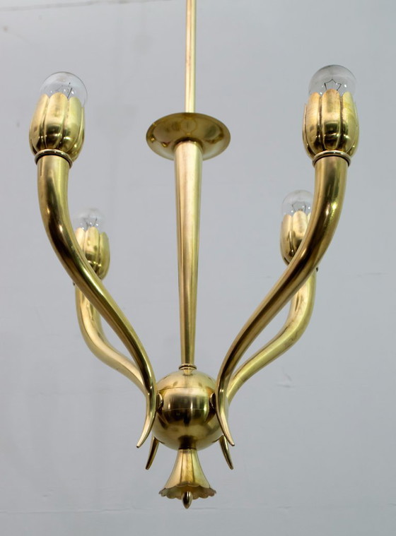 Image 1 of Lampadario italiano in ottone Art Déco, anni '40