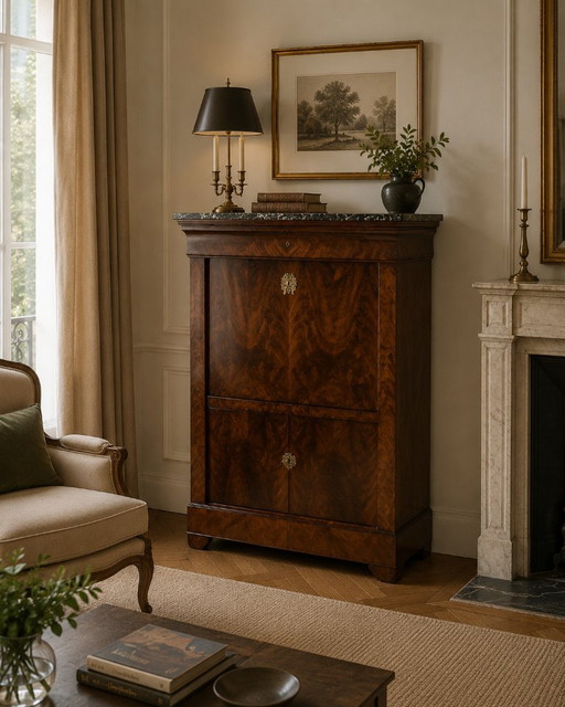 Secretair bureau, periode Karel X, gevlamd mahoniehout – archiefkasten, Wood
