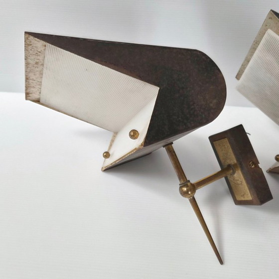 Image 1 of Pair of vintage 1950s wall sconces to be restored, signed M.D. DLG Pierre Guariche