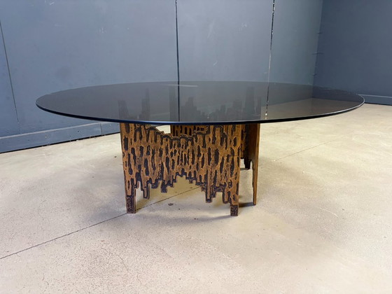 Vintage Bronze Brutalist Coffee Table, 1970s – Glass (photo 3 of 10)