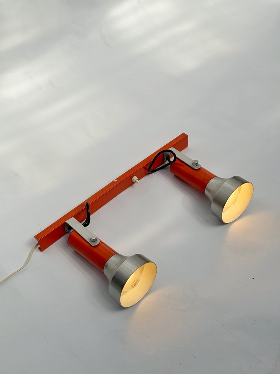 Image 1 of Vintage Oranje wandlamp, Duits design, dubbele spot | jaren 70