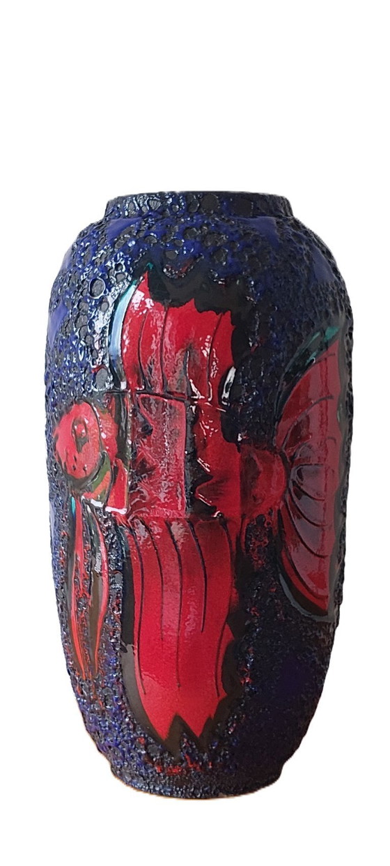 Image 1 of Fat Lava Floor Vase 'Fire Fish' by Scheurich, 1970's