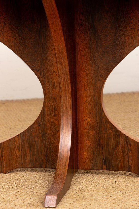 Image 1 of Oval coffee table in Carrara marble and rosewood by Hugues Poignant 1960.