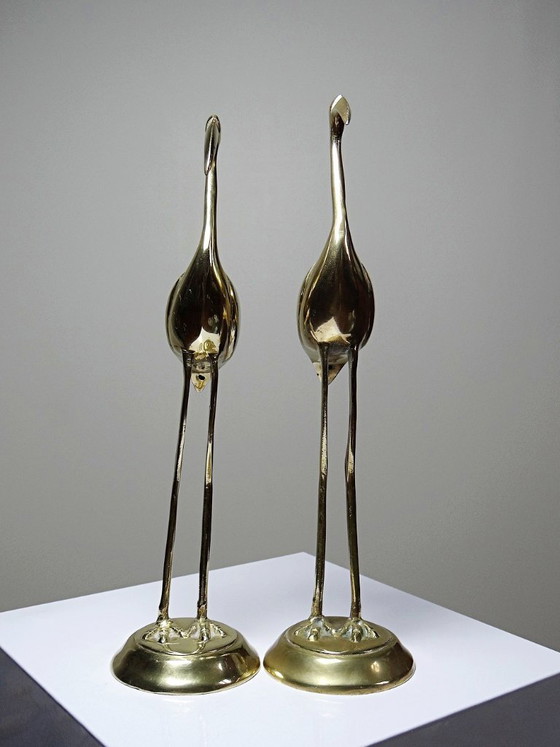 Image 1 of Coppia di grandi gru/uccelli decorativi in ​​ottone, stile metà del XX secolo.