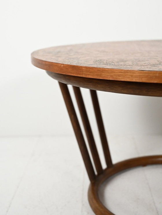 Image 1 of Scandinavian round bamboo and copper coffee table