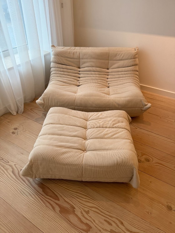 Image 1 of Modular Lounge Set in Togo Style – 2x Armchair + Ottoman – Corduroy