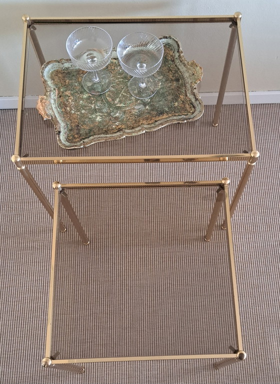 Image 1 of Vintage mimiset goudkleurig metaal rookglas