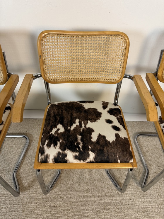 Image 1 of Suite de 4 fauteuils cannés chrome et bois années 70