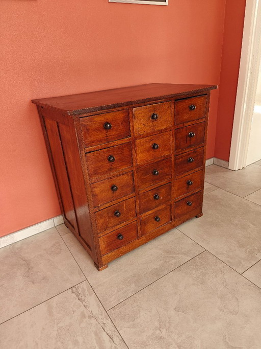 Vintage Apothekerschrank aus Eichenholz - 15 Schubladen