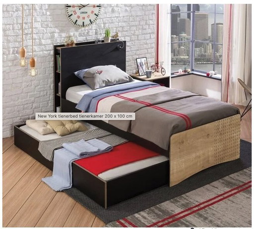 Grand lit pour adolescent 100x200 avec lit d'appoint et module USB MM Store
