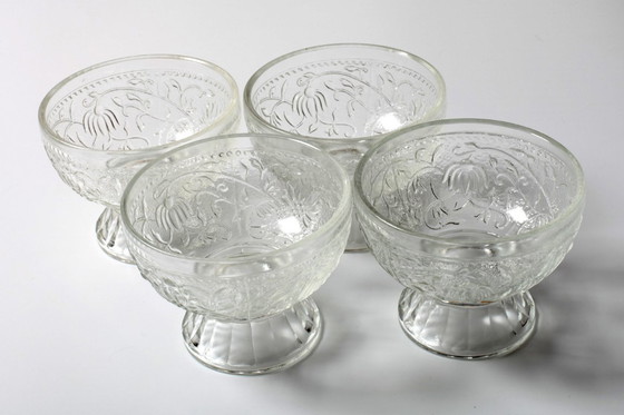 Image 1 of Set of 4 Mid-Century Pressed Glass Dessert Bowls Cibulak by Pavel Panek / 1977