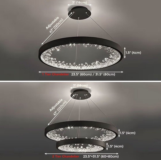Image 1 of New modern chandeliers, 2 rings with crystal glass