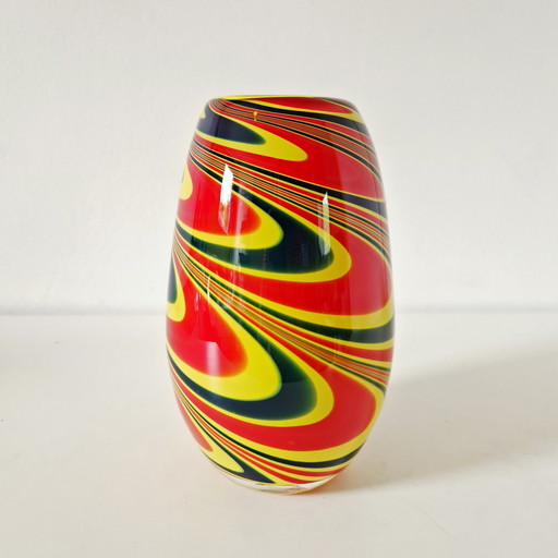 Vintage swirl vase mouth blown glass vase 70s style