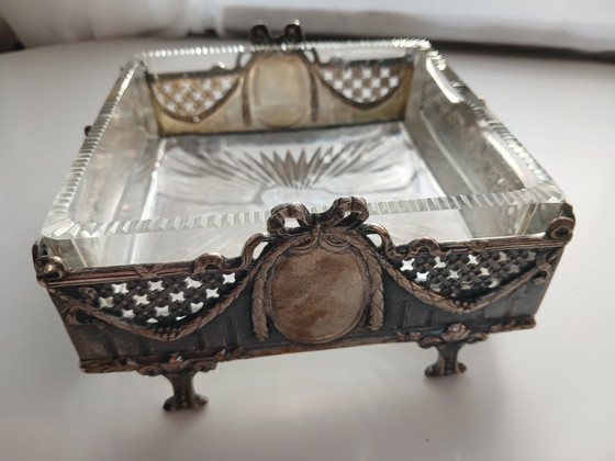 Rare Art Nouveau square bowl solid silver 800 and crystal WOLFERS FRERES/N.GOLDSCHMIDT 19th century (photo 2 of 15)