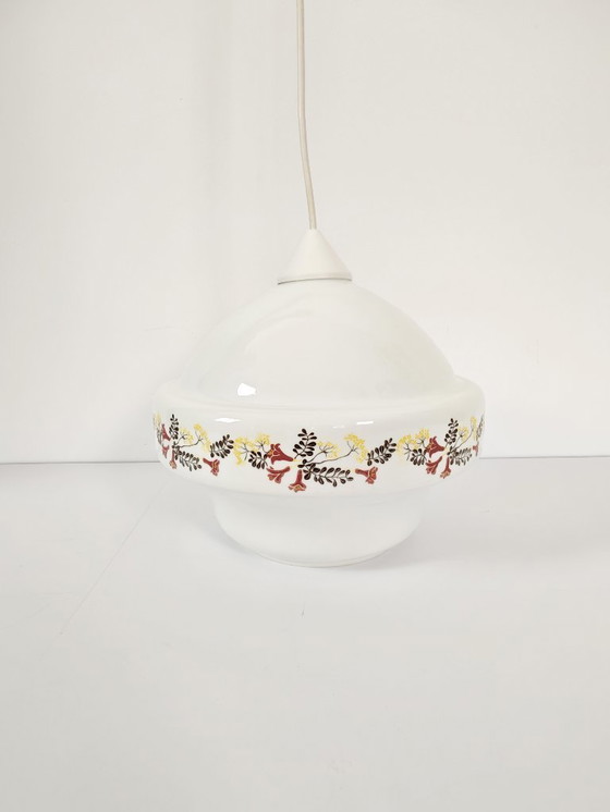 Image 1 of Lampada a sospensione in vetro vintage floreale / Luce a sospensione retrò / Stile metà secolo
