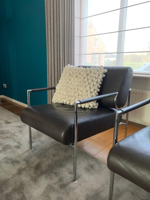 Leolux Gazetta Fauteuil Bruin Leer Set van twee.