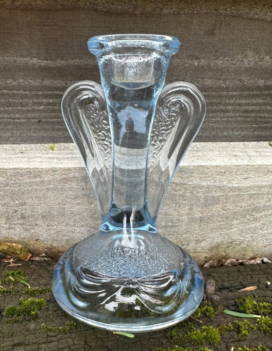 Image 1 of Candelieri in vetro Blue Bagley – art déco – set da 2