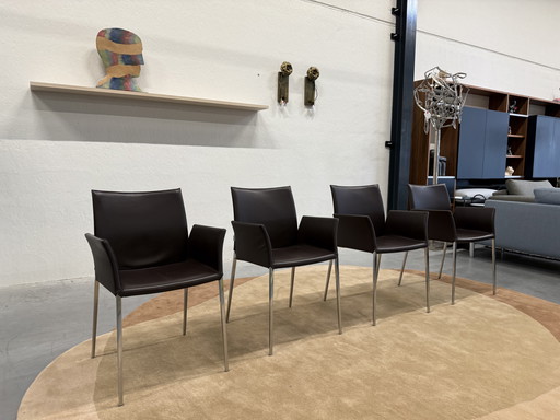 4 chaises de salle à manger Zanotta Zia en cuir marron comme neuves
