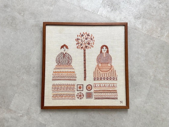 1x Vintage Scandinavian Embroidery Artwork – Textile, Wood (photo 7 of 7)