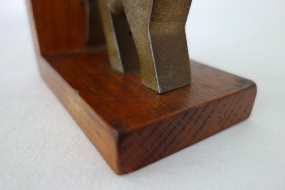 Image 1 of Coppia di fermalibri vintage a forma di elefante in legno e ottone