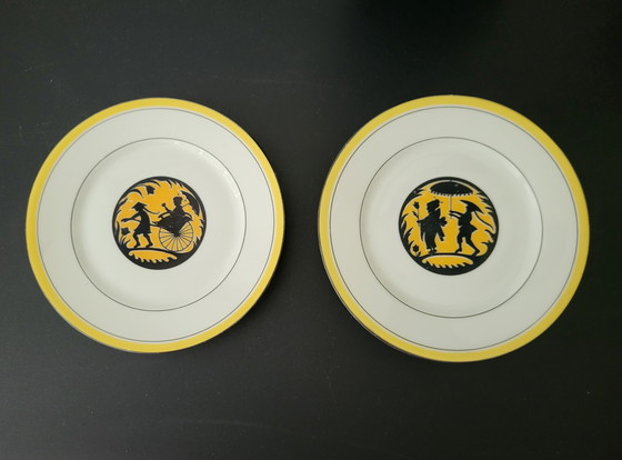 Image 1 of Assiettes en porcelaine Art Nouveau avec images orientales par Limoges France, Ensemble de 6 pièces.