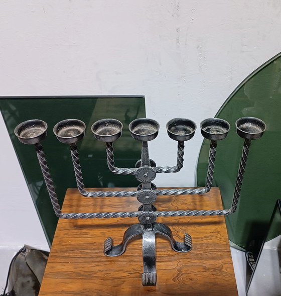 Image 1 of Vintage brutalist wrought iron candle holder 