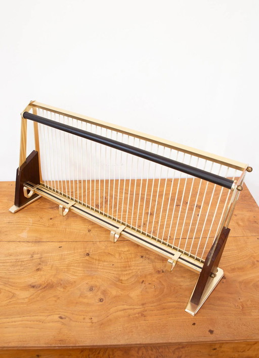 Vintage messing en hout wand kapstok mid century modern