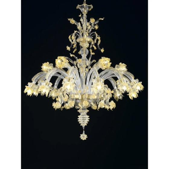 Image 1 of Riesiger italienischer Murano-Glas-Kronleuchter mit handgefertigten Blumen und Blättern
