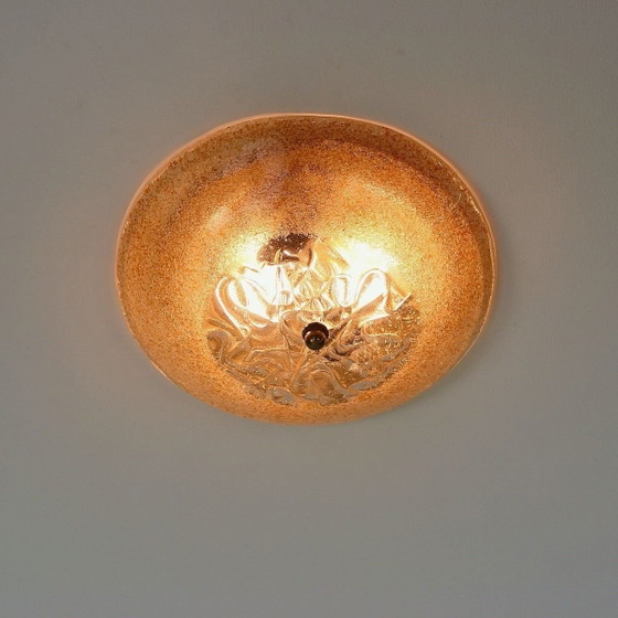 Image 1 of Plafonnier Mavros « Bella » | Design grec | Verre ambré à poudre d'or | Années 1970