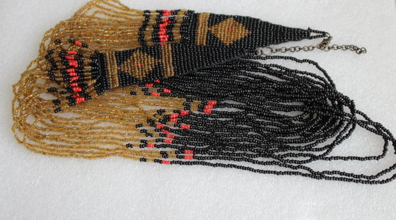 Image 1 of Collier de perles de verre, perles de rocaille, multi-rangs, style bohème ethnique, fait main, 74 cm, vintage