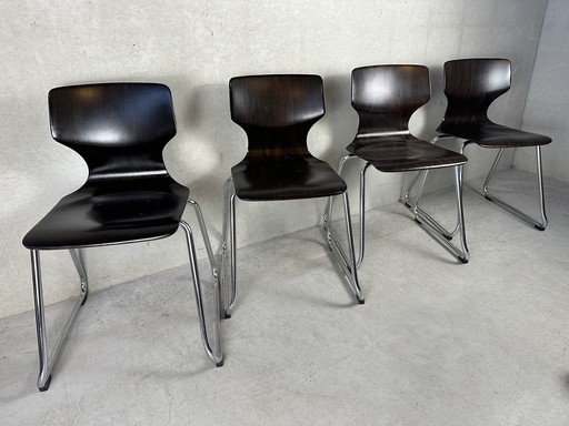 4X Vintage Flötotto Pagholz Stoelen - Donker