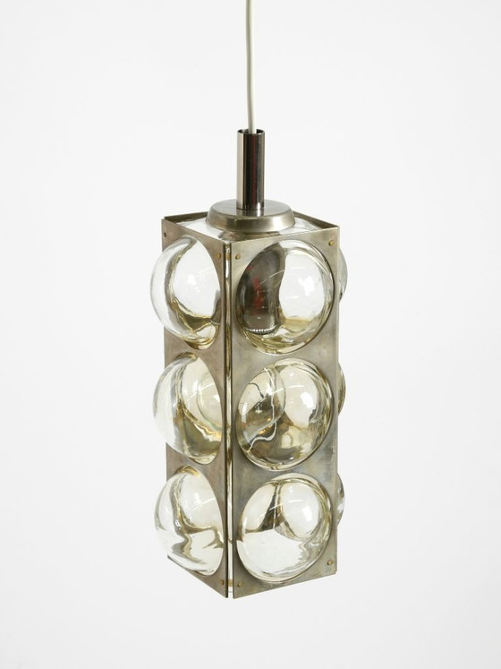 Image 1 of Beautiful 1960s Space Age pendant lamp by Temde, made of glass and nickel-plated metal