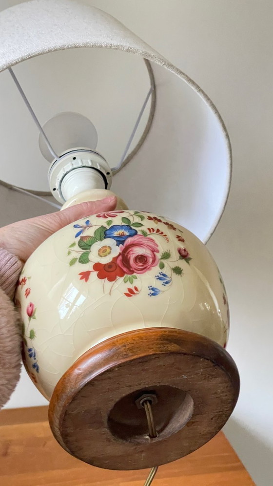 Image 1 of Vintage Ceramic Lamp with Wooden Base