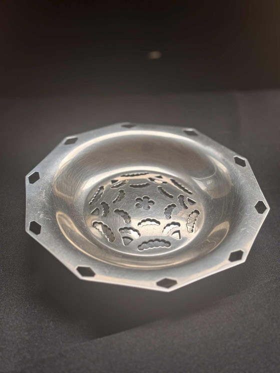 Image 1 of Plat à beurre Art déco en acier inoxydable : vaisselle française Coquillor